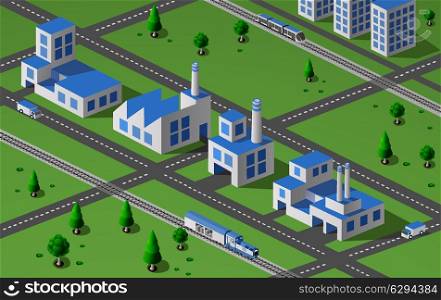 Industrial plant in isometric view with the landscape