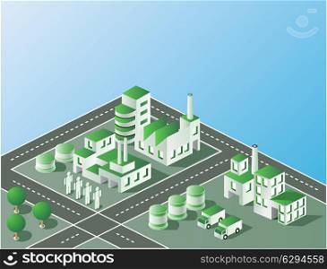 Industrial plant in isometric view with the landscape