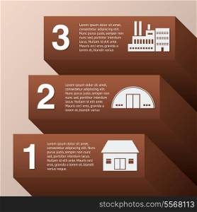 Industrial rising graph infographic set with buildings vector illustration