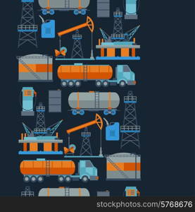 Industrial seamless pattern with oil and petrol icons. Extraction and refinery facilities.