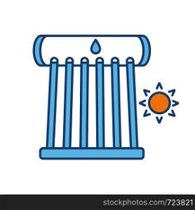 Industrial solar water heater color icon. Solar collector tubes and water tank. Eco water heating system. Isolated vector illustration. Industrial solar water heater color icon
