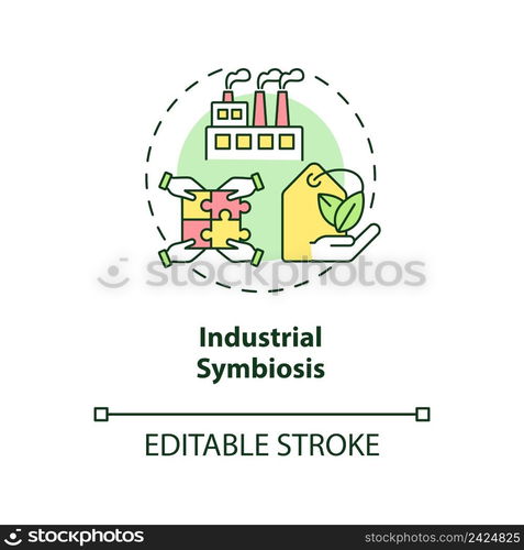 Industrial symbiosis concept icon. Eco friendly manufacturing technology abstract idea thin line illustration. Isolated outline drawing. Editable stroke. Arial, Myriad Pro-Bold fonts used. Industrial symbiosis concept icon