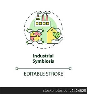 Industrial symbiosis concept icon. Eco friendly manufacturing technology abstract idea thin line illustration. Isolated outline drawing. Editable stroke. Arial, Myriad Pro-Bold fonts used. Industrial symbiosis concept icon