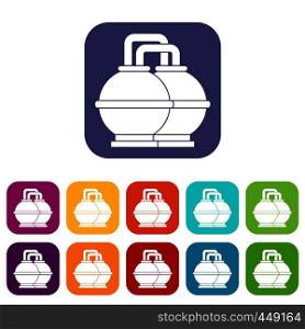 Industrial tanks for petrol and oil icons set vector illustration in flat style In colors red, blue, green and other. Industrial tanks for petrol and oil icons set flat