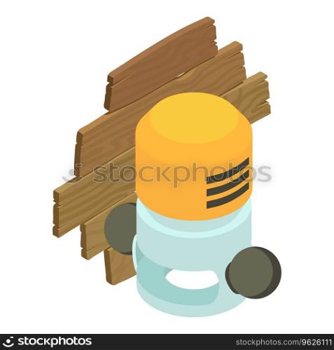 Industrial tool icon isometric vector. Wired plunge router and wooden board icon. Construction and repair work. Industrial tool icon isometric vector. Wired plunge router and wooden board icon