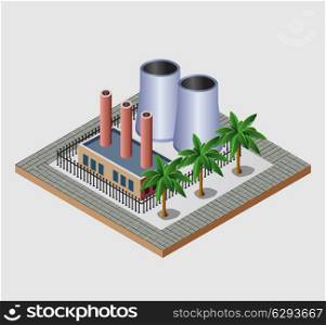 Industrial town in isometric view with the landscape