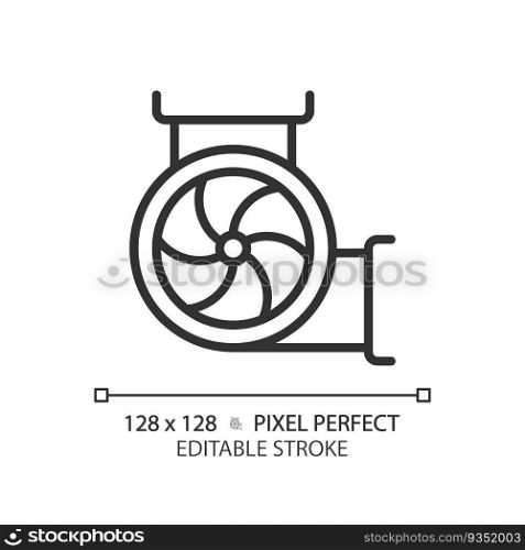 Industrial ventilation linear icon. Air flow. Commercial hvac. Occupational health and safety. Ventilation pipe. Thin line illustration. Contour symbol. Vector outline drawing. Editable stroke. Industrial ventilation linear icon