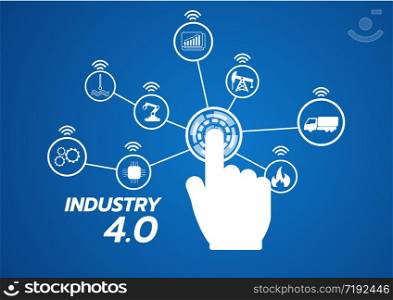Industry 4.0 concept image. industrial instruments in the factory, Internet of things network