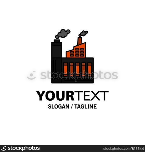 Industry, Building, Construction, Factory, Smoke Business Logo Template. Flat Color