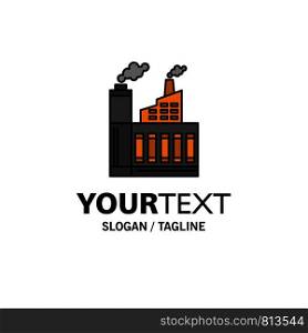 Industry, Building, Construction, Factory, Smoke Business Logo Template. Flat Color