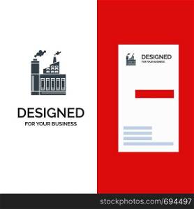 Industry, Building, Construction, Factory, Smoke Grey Logo Design and Business Card Template