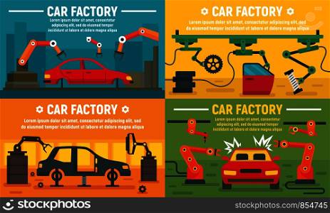 Industry car factory banner set. Flat illustration of industry car factory vector banner set for web design. Industry car factory banner set, flat style