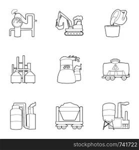 Industry delivery icons set. Outline set of 9 industry delivery vector icons for web isolated on white background. Industry delivery icons set, outline style