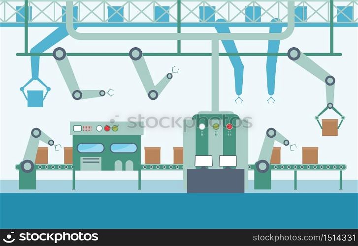 Industry Factory Concept Conveyor Automatic Production Robotic Assembly Illustration