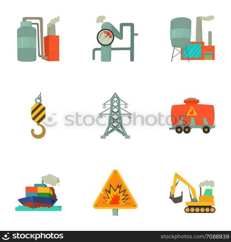Industry factory icons set. Cartoon set of 9 industry factory vector icons for web isolated on white background. Industry factory icons set, cartoon style