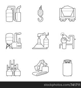 Industry factory icons set. Outline set of 9 industry factory vector icons for web isolated on white background. Industry factory icons set, outline style