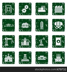 Industry icons set in grunge style green isolated vector illustration. Industry icons set grunge