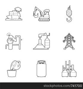 Industry icons set. Outline set of 9 industry vector icons for web isolated on white background. Industry icons set, outline style