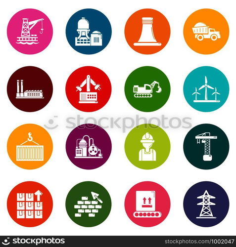 Industry icons set vector colorful circles isolated on white background . Industry icons set colorful circles vector