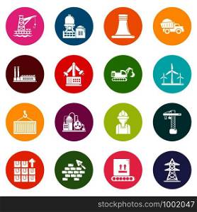 Industry icons set vector colorful circles isolated on white background . Industry icons set colorful circles vector