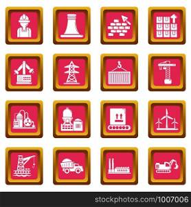 Industry icons set vector pink square isolated on white background . Industry icons set pink square vector