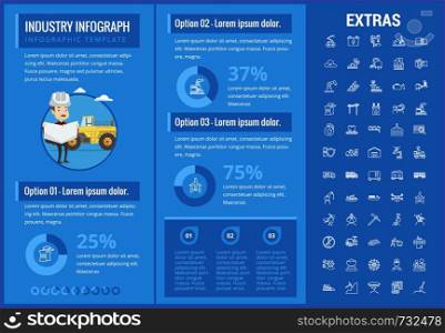Industry infographic template, elements and icons. Infograph includes customizable graphs, charts, line icon set with mining equipment, fossil fuel, manufacturing industry, nuclear power plant etc.. Industry infographic template, elements and icons.
