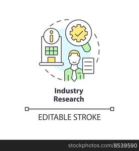 Industry research concept icon. Market analytics. Way to identify trends abstract idea thin line illustration. Isolated outline drawing. Editable stroke. Arial, Myriad Pro-Bold fonts used. Industry research concept icon