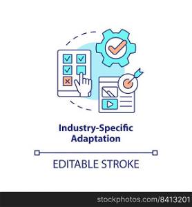 Industry specific adaptation concept icon. Smart content. Marketing case study abstract idea thin line illustration. Isolated outline drawing. Editable stroke. Arial, Myriad Pro-Bold fonts used. Industry specific adaptation concept icon