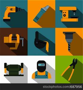 Industry work icons set. Flat set of 9 industry work vector icons for web with long shadow. Industry work icons set, flat style