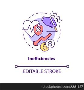 Inefficiencies concept icon. Healthcare system problematic point abstract idea thin line illustration. Bad patient service. Isolated outline drawing. Editable stroke. Arial, Myriad Pro-Bold fonts used. Inefficiencies concept icon