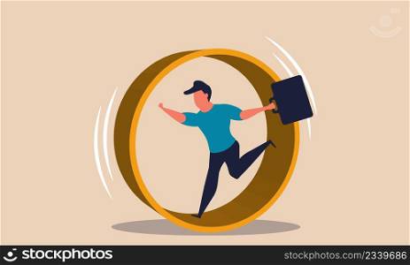 Inefficient business race and rat work. Drudgery hamster run and workaholic loop career vector illustration concept. Hard workout and routine unsuccessful. Frustration businessman and motivation