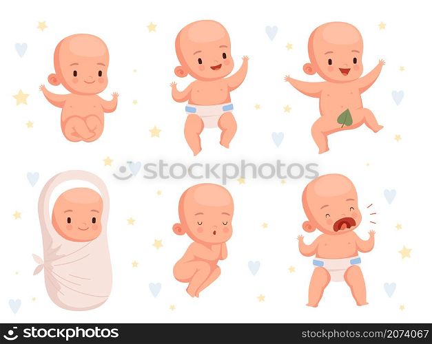 Infant new born. Toddler babies activity cute cheerful characters nowaday vector cartoon set. Infant baby, child boy toddler illustration. Infant new born. Toddler babies activity cute cheerful characters nowaday vector cartoon set