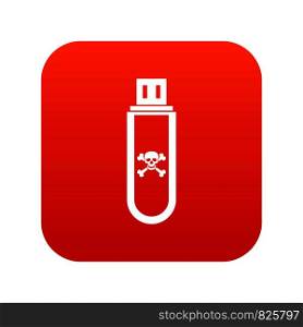 Infected USB flash drive icon digital red for any design isolated on white vector illustration. Infected USB flash drive icon digital red