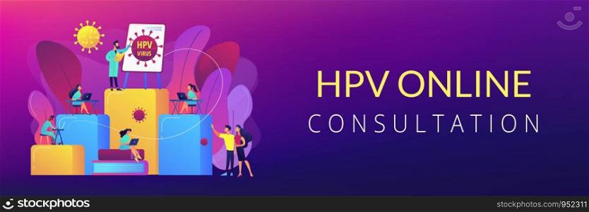 Infection prevention and treatment learning. HPV education programs, human papillomavirus education course, HPV online consultation concept. Header or footer banner template with copy space.. HPV education programs concept banner header