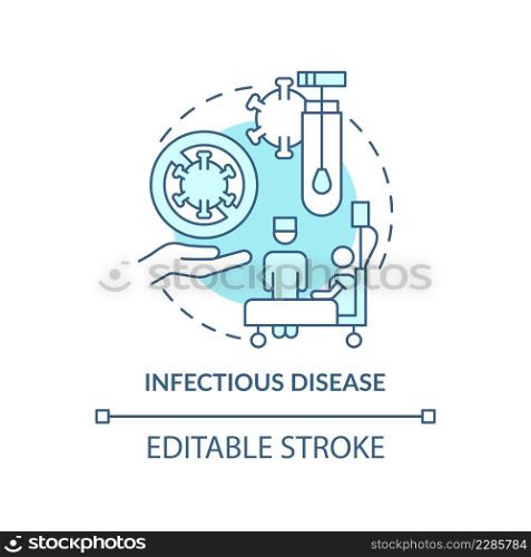 Infectious disease turquoise concept icon. Healthcare providing. Medical center abstract idea thin line illustration. Isolated outline drawing. Editable stroke. Arial, Myriad Pro-Bold fonts used. Infectious disease turquoise concept icon