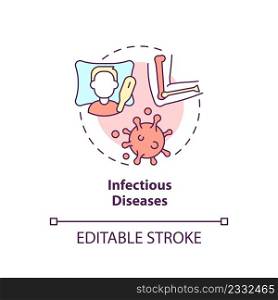 Infectious diseases concept icon. Common joint condition abstract idea thin line illustration. Bacterial infections. Isolated outline drawing. Editable stroke. Arial, Myriad Pro-Bold fonts used. Infectious diseases concept icon