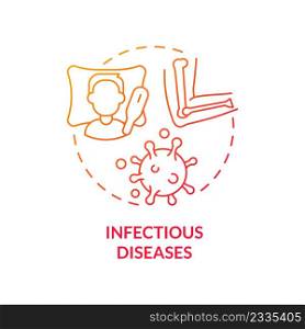 Infectious diseases red gradient concept icon. Common joint condition abstract idea thin line illustration. Bacterial infections. Isolated outline drawing. Myriad Pro-Bold font used. Infectious diseases red gradient concept icon
