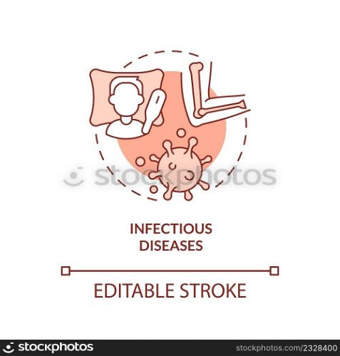 Infectious diseases terracotta concept icon. Common joint condition abstract idea thin line illustration. Isolated outline drawing. Editable stroke. Arial, Myriad Pro-Bold fonts used. Infectious diseases terracotta concept icon