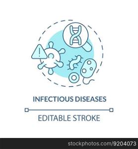 Infectious diseases turquoise concept icon. Developing treatments for patient. Application of precision medicine abstract idea thin line illustration. Isolated outline drawing. Editable stroke. Infectious diseases turquoise concept icon