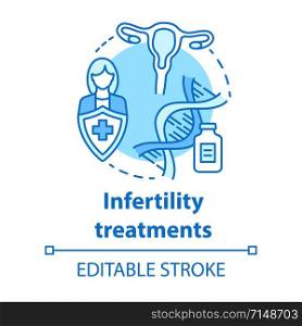 Infertility treatments concept icon. Reproductive system health idea thin line illustration. Women healthcare, pregnancy, gynecology, IVF. Vector isolated outline drawing. Editable stroke