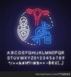Infertility treatments neon light concept icon. Women health idea. Reproductive system, pregnancy, gynecology. Glowing sign with alphabet, numbers and symbols. Vector isolated illustration