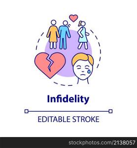 Infidelity concept icon. Cheating partner in marriage. Divorce reason abstract idea thin line illustration. Isolated outline drawing. Editable stroke. Roboto-Medium, Myriad Pro-Bold fonts used. Infidelity concept icon