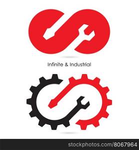 Infinite and Industrial logo.Infinite repair logo elements design.Maintenance service,engineering creative symbol.Business,industrial concept.Vector illustration