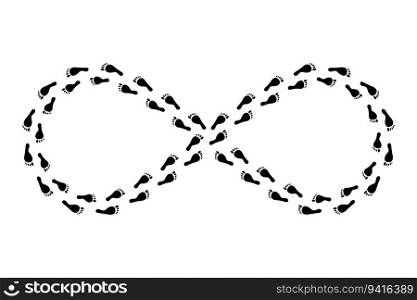Infinity sign of men footpr∫s. End≤ss search for a solution. Go inˆ≤. Vector illustration. stock ima≥. EPS 10.. Infinity sign of men footpr∫s. End≤ss search for a solution. Go inˆ≤. Vector illustration. stock ima≥.
