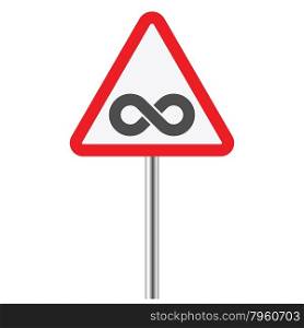 infinity symbol on warning traffic sign isolated vector illustration