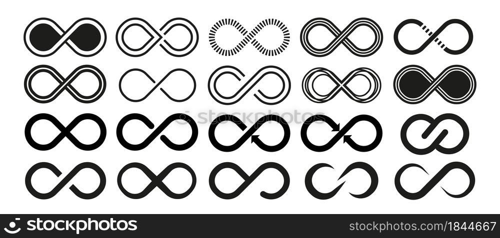 Infinity vector icon. Abstract circle geometric shape symbol, sign, logo, emblem. Set of infinity vector graphic elements. Simple modern design. Vector illustration.. Infinity vector icon. Abstract circle geometric shape symbol, sign, logo, emblem. Set of infinity vector graphic elements.