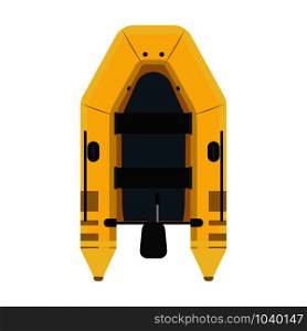 Inflatable boat top view vector icon equipment. Yellow water travel river ship. Fishing vessel adventure motor raft