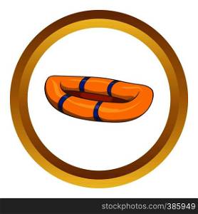 Inflatable boat vector icon in golden circle, cartoon style isolated on white background. Inflatable boat vector icon