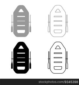 Inflatable boat with paddles oars water travel sport river ship leisure summer time concept set icon grey black color vector illustration image simple solid fill outline contour line thin flat style. Inflatable boat with paddles oars water travel sport river ship leisure summer time concept set icon grey black color vector illustration image solid fill outline contour line thin flat style