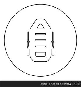 Inflatable boat with paddles oars water travel sport river ship leisure summer time concept icon in circle round black color vector illustration image outline contour line thin style simple. Inflatable boat with paddles oars water travel sport river ship leisure summer time concept icon in circle round black color vector illustration image outline contour line thin style